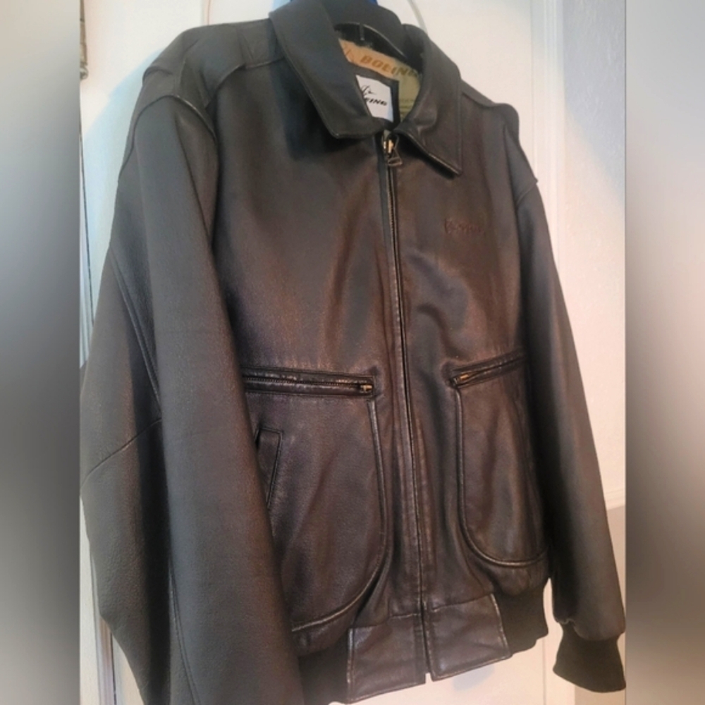 AUTHENTIC BOEING MCDONNELL DOUGLAS BRAND BOMBER JACKET LEATHER MEN'S SIZE L